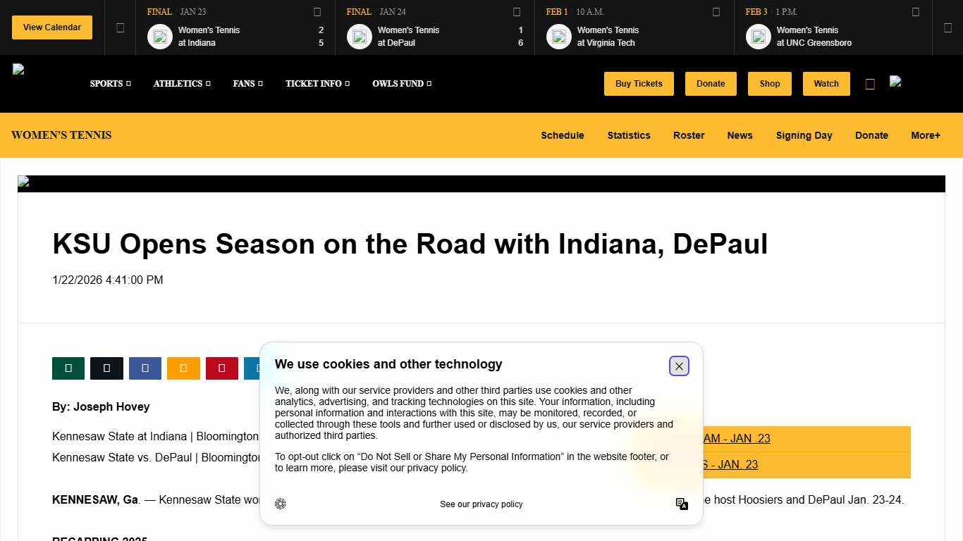 KSU Opens Season on the Road with Indiana, DePaul - Kennesaw State University Athletics